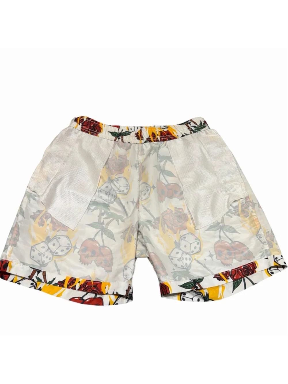 WXYZ MFG. CO Skull Flames Palm Trees Mens Swim‎ Trunks Medium Shorts Beach Dice